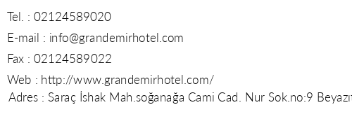 Grand Emir Hotel telefon numaralar, faks, e-mail, posta adresi ve iletiim bilgileri